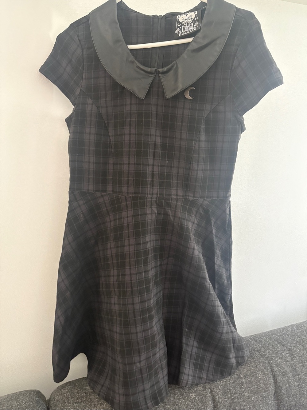 Killstar Black Plaid Dress with collar